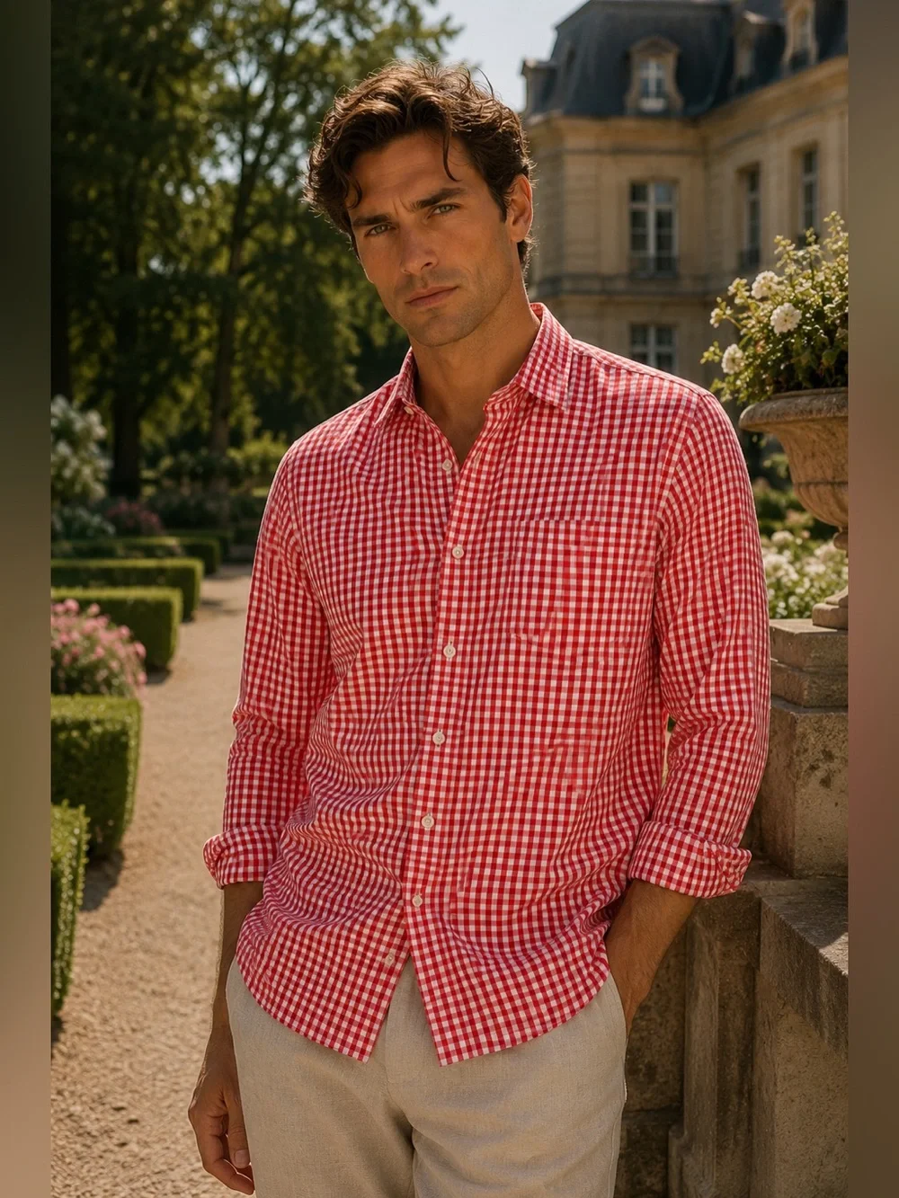Banana Republic Red and White Gingham Button Down Shirt